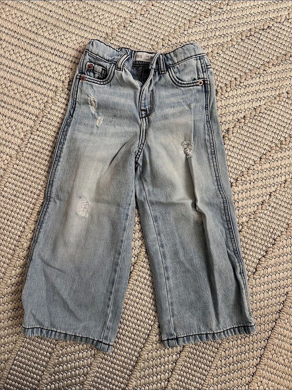 Zara Wide Leg Distressed Jeans Blue Girls 2-3Y